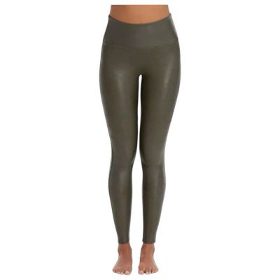 SPANX High Rise Seamless Faux Leather Leggings Olive Green 2437 Women’s Size XL